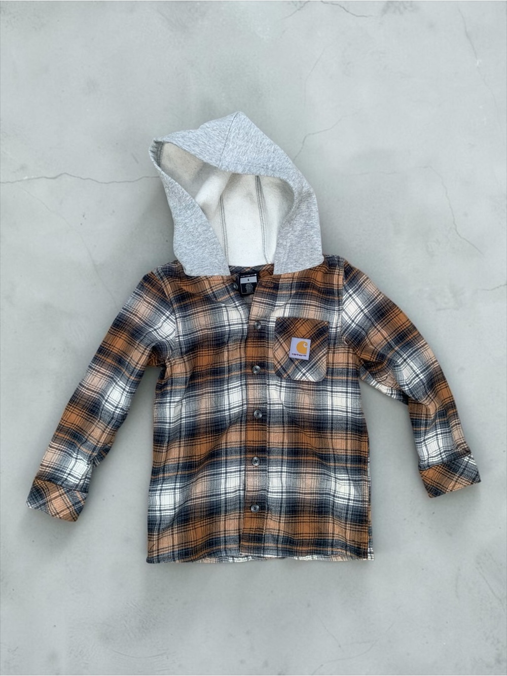 Carhartt Kids' Brown Plaid Hooded Flannel Shirt Jacket Boy’s 6